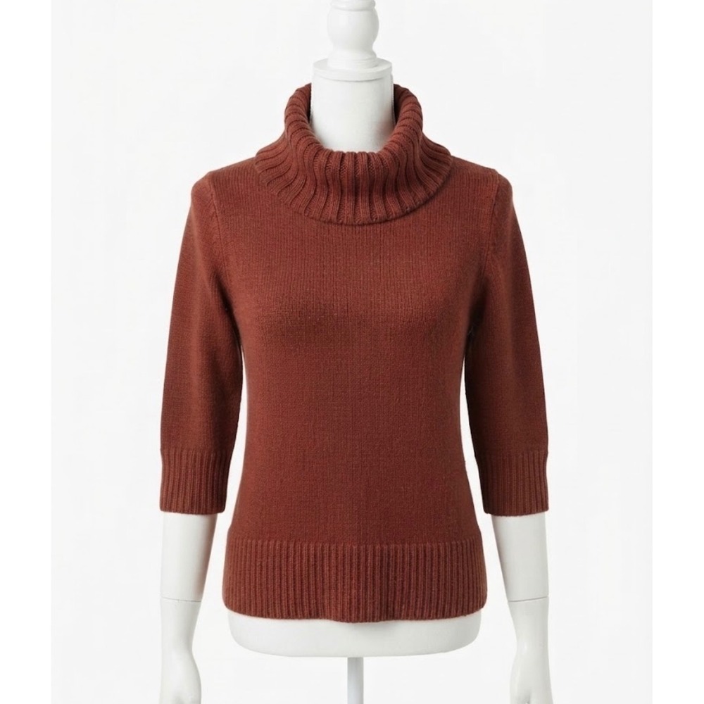 Peruvian Connection Rust Orange 100% Pima Cotton Turtleneck Sweater Sz S
